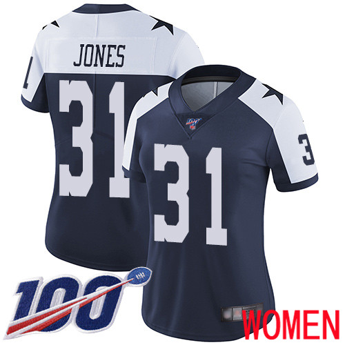 Women Dallas Cowboys Limited Navy Blue Byron Jones Alternate 31 100th Season Vapor Untouchable Throwback NFL Jersey